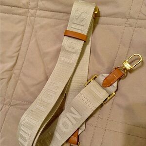 Beige Bag Strap with Tan Leather & Gold Hardware